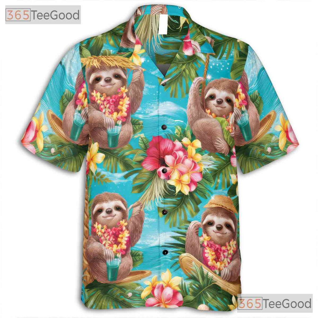 Funny Sloth Aloha Shirt Summer, Tropical Beach Vibes for Men & Women