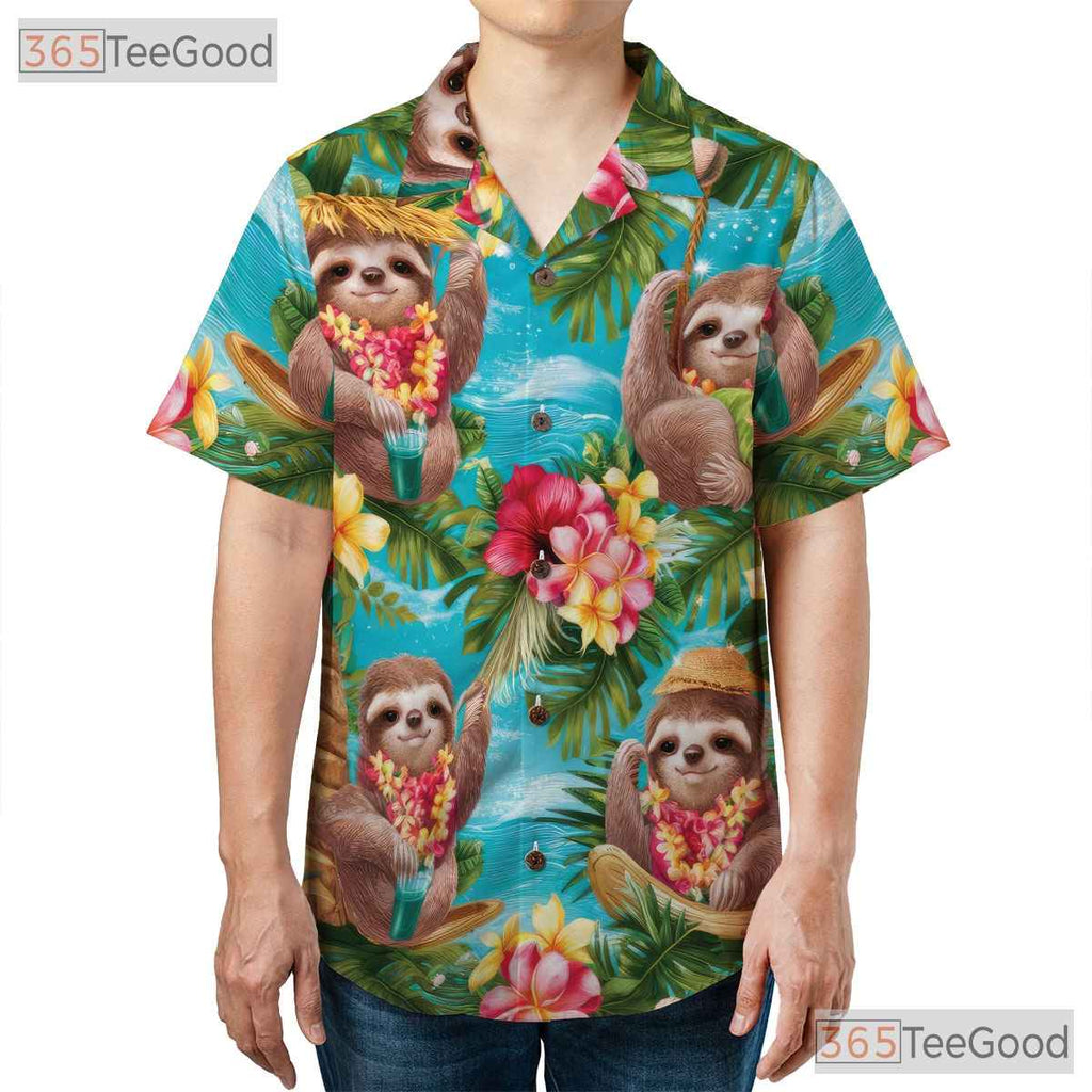 Funny Sloth Aloha Shirt Summer, Tropical Beach Vibes for Men & Women