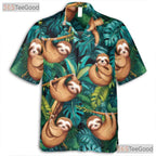 Funny Sloth Hawaiian Shirt - Women's Tropical Jungle Animal Print Tee