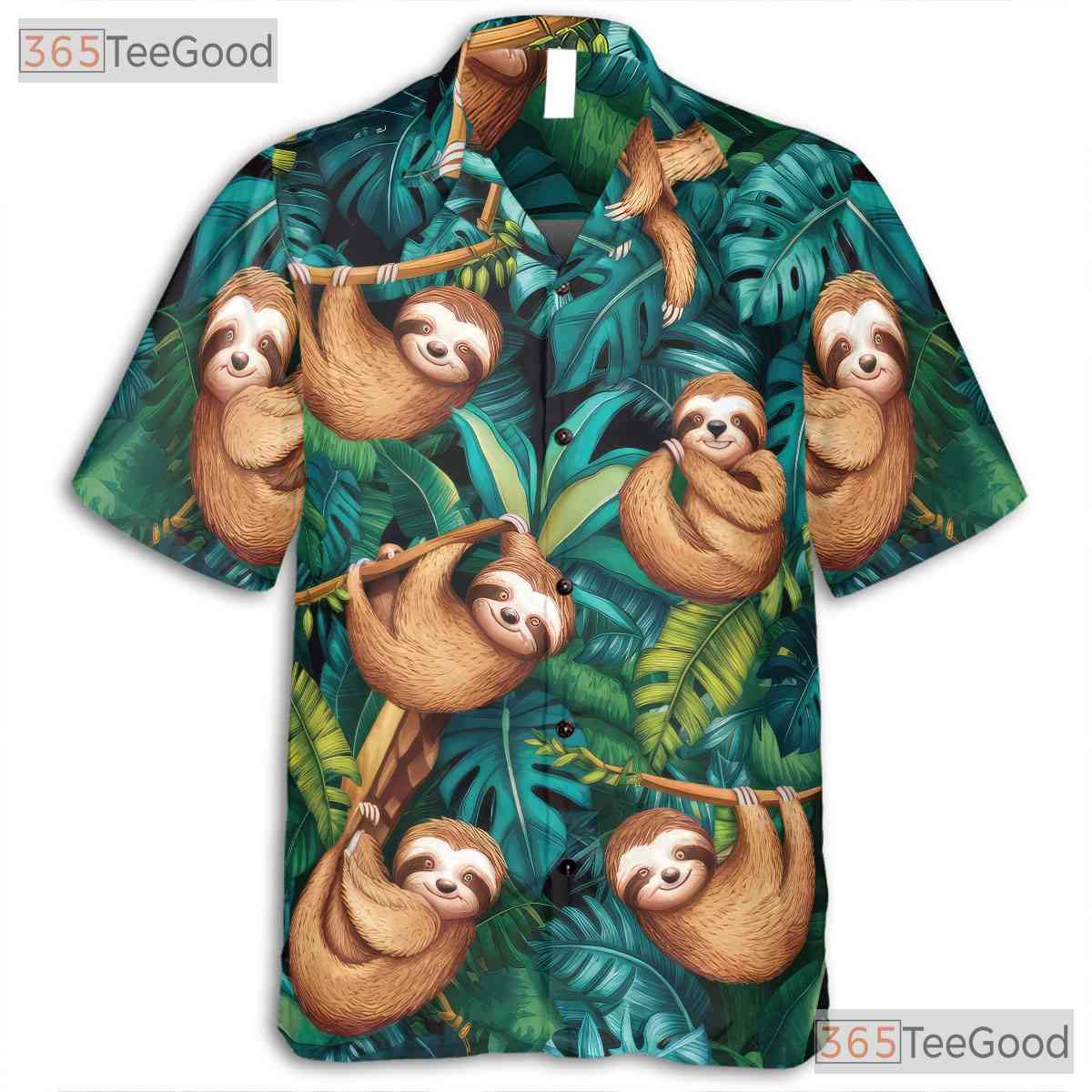 Funny Sloth Hawaiian Shirt - Women's Tropical Jungle Animal Print Tee
