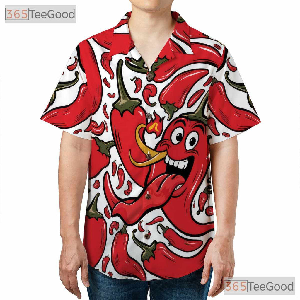 Funny Spicy Chili Pepper Hot Cartoon Summer Aloha Hawaiian Tee Unisex Outfit