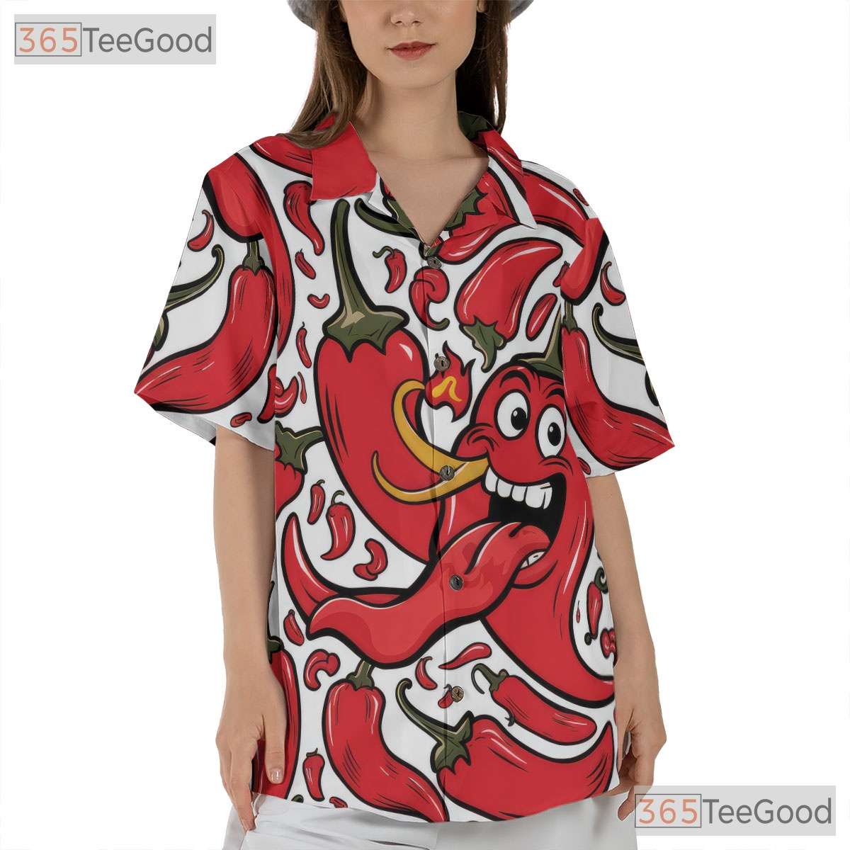 Funny Spicy Chili Pepper Hot Cartoon Summer Aloha Hawaiian Tee Unisex Outfit