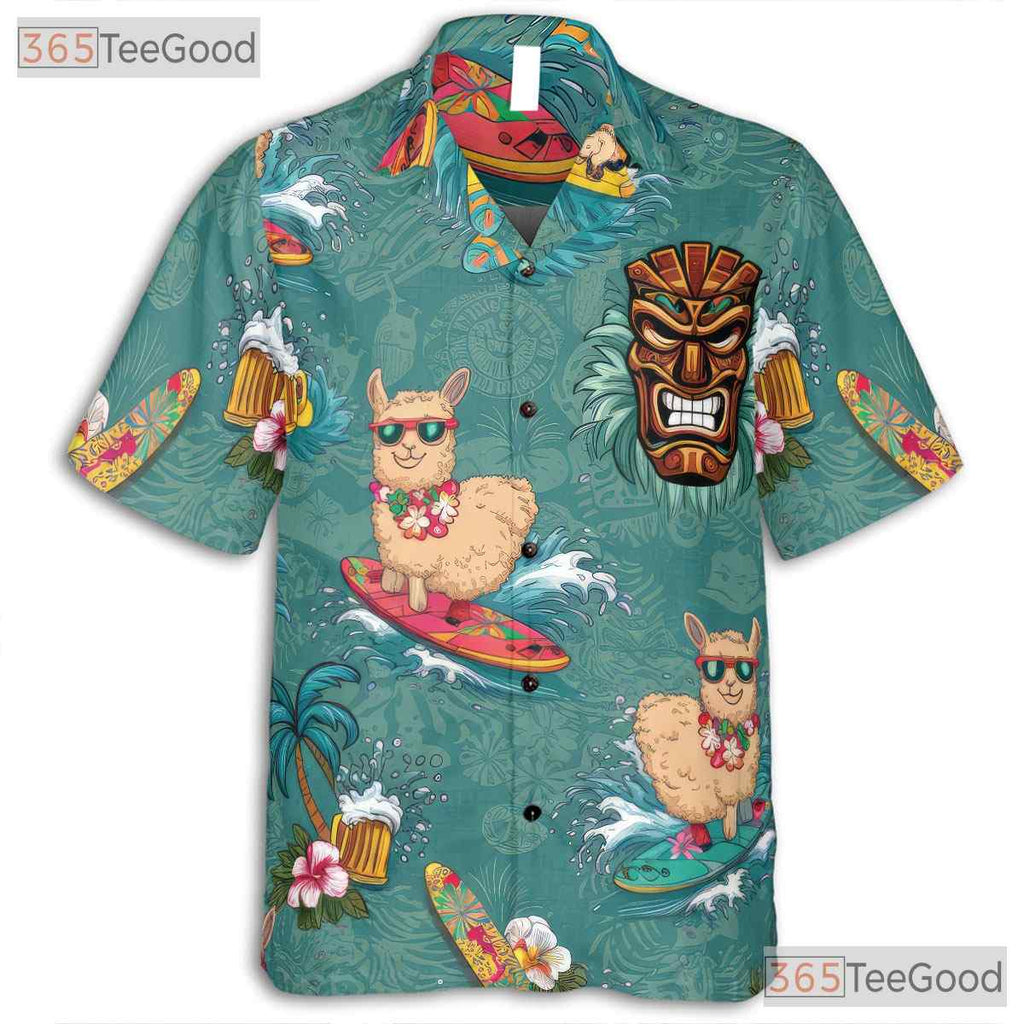Funny Surfing Alpaca Hawaiian Shirt Men Women, Tiki Beach Party Top
