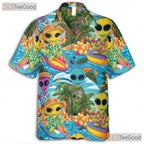 Funny Surfing Extraterrestrial Alien Hawaiian Shirt Unisex Beach Aloha Pattern