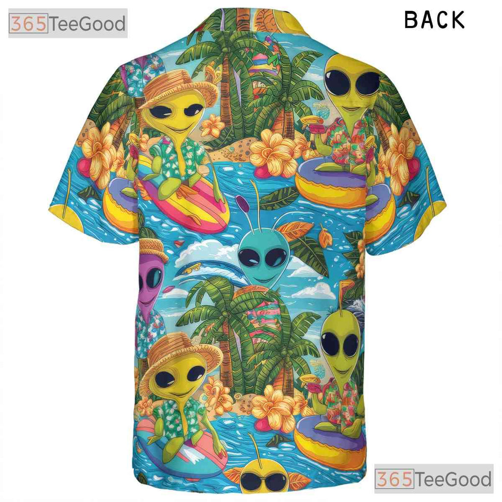 Funny Surfing Extraterrestrial Alien Hawaiian Shirt Unisex Beach Aloha Pattern