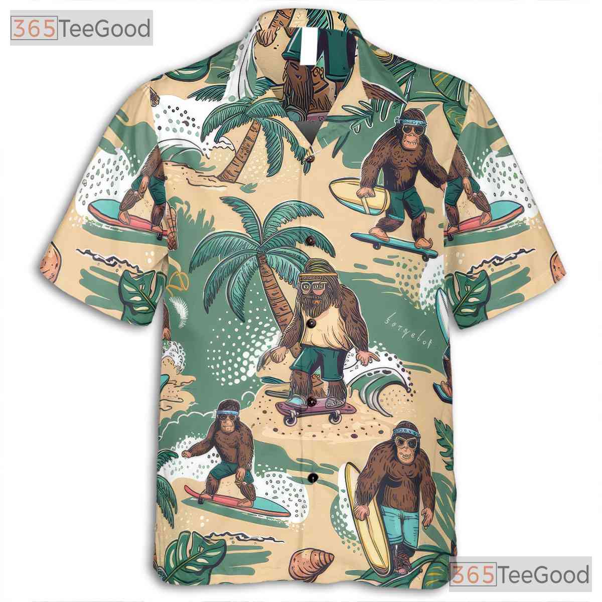 Funny Surfing Sasquatch Bigfoot Hawaiian Tee Unisex Tropical Beach Party Outfit