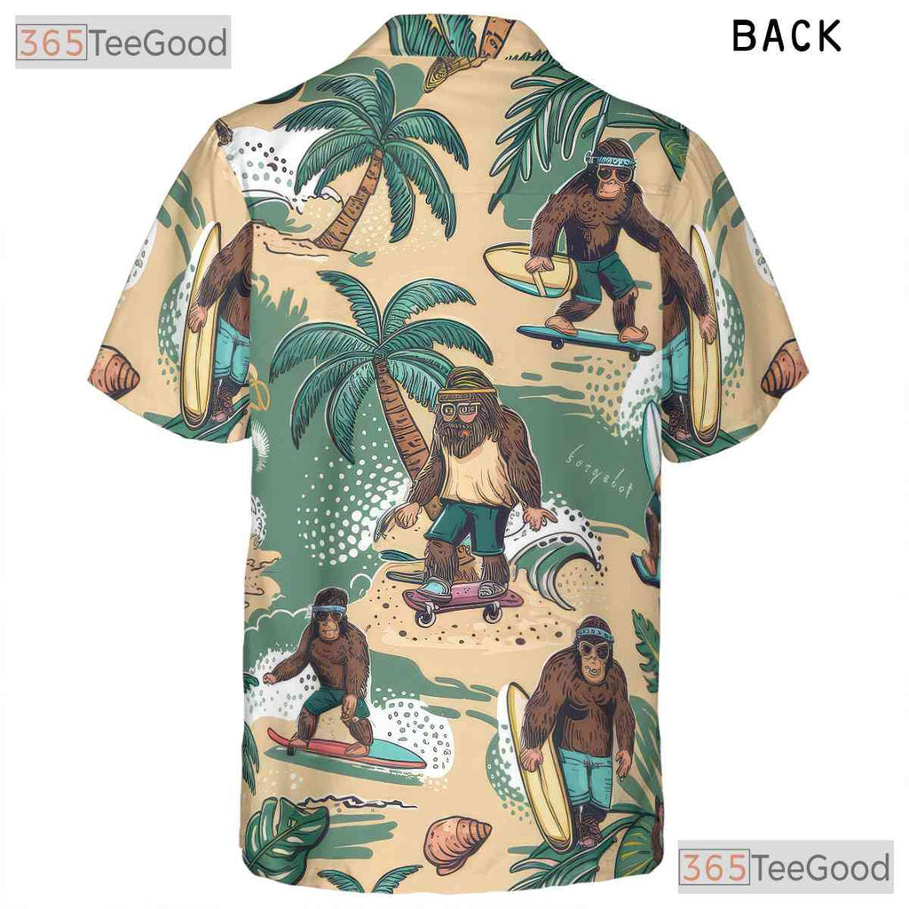Funny Surfing Sasquatch Bigfoot Hawaiian Tee Unisex Tropical Beach Party Outfit