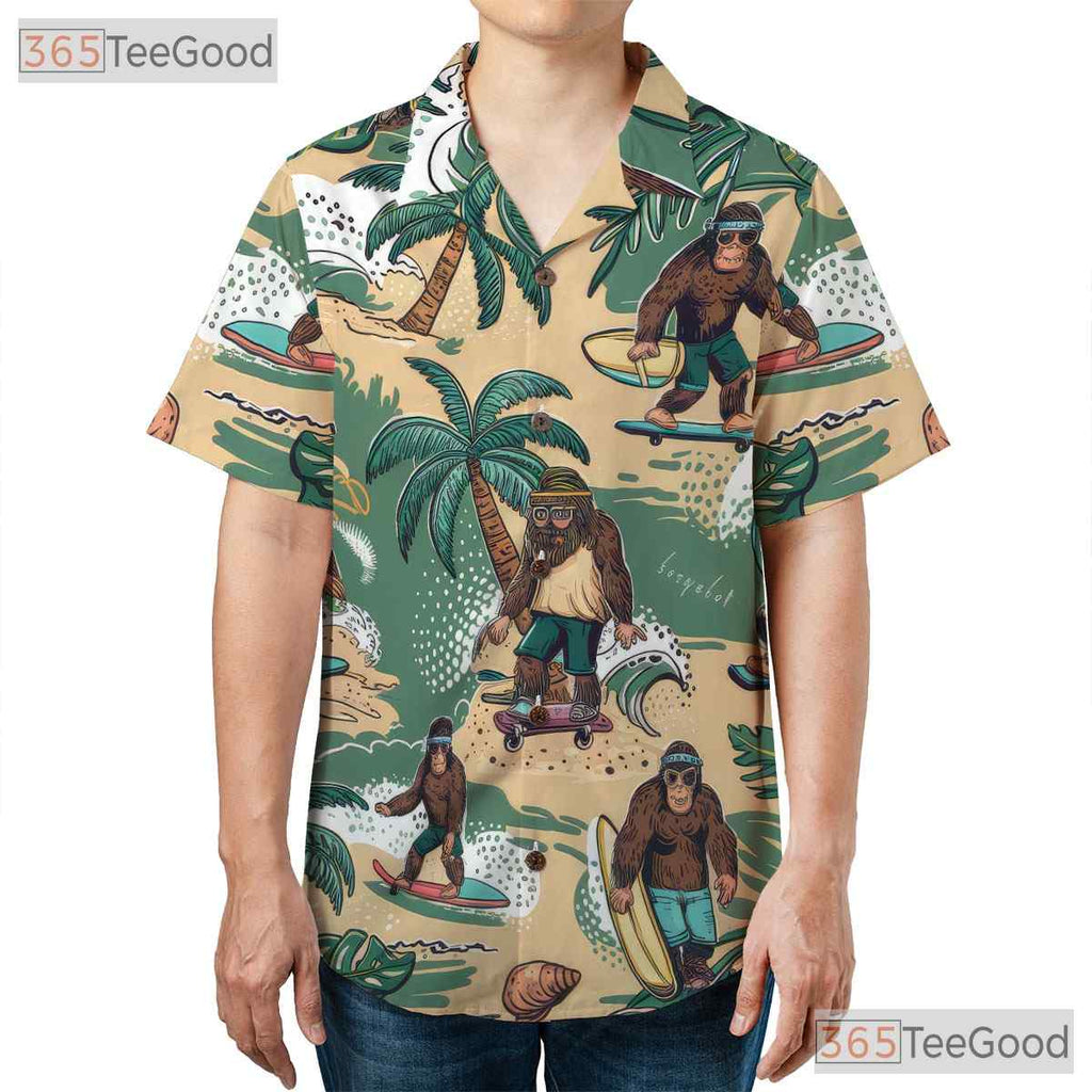 Funny Surfing Sasquatch Bigfoot Hawaiian Tee Unisex Tropical Beach Party Outfit