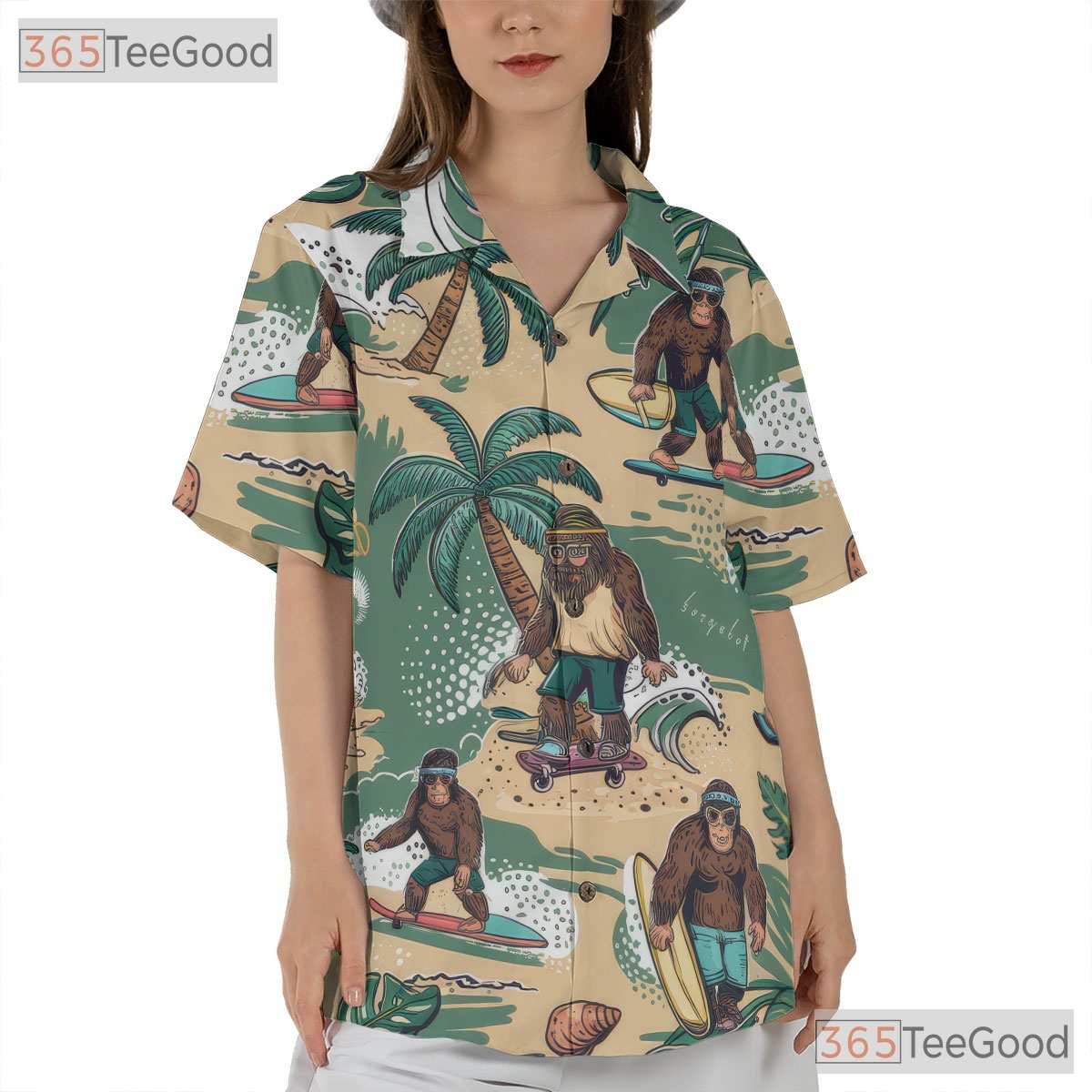 Funny Surfing Sasquatch Bigfoot Hawaiian Tee Unisex Tropical Beach Party Outfit