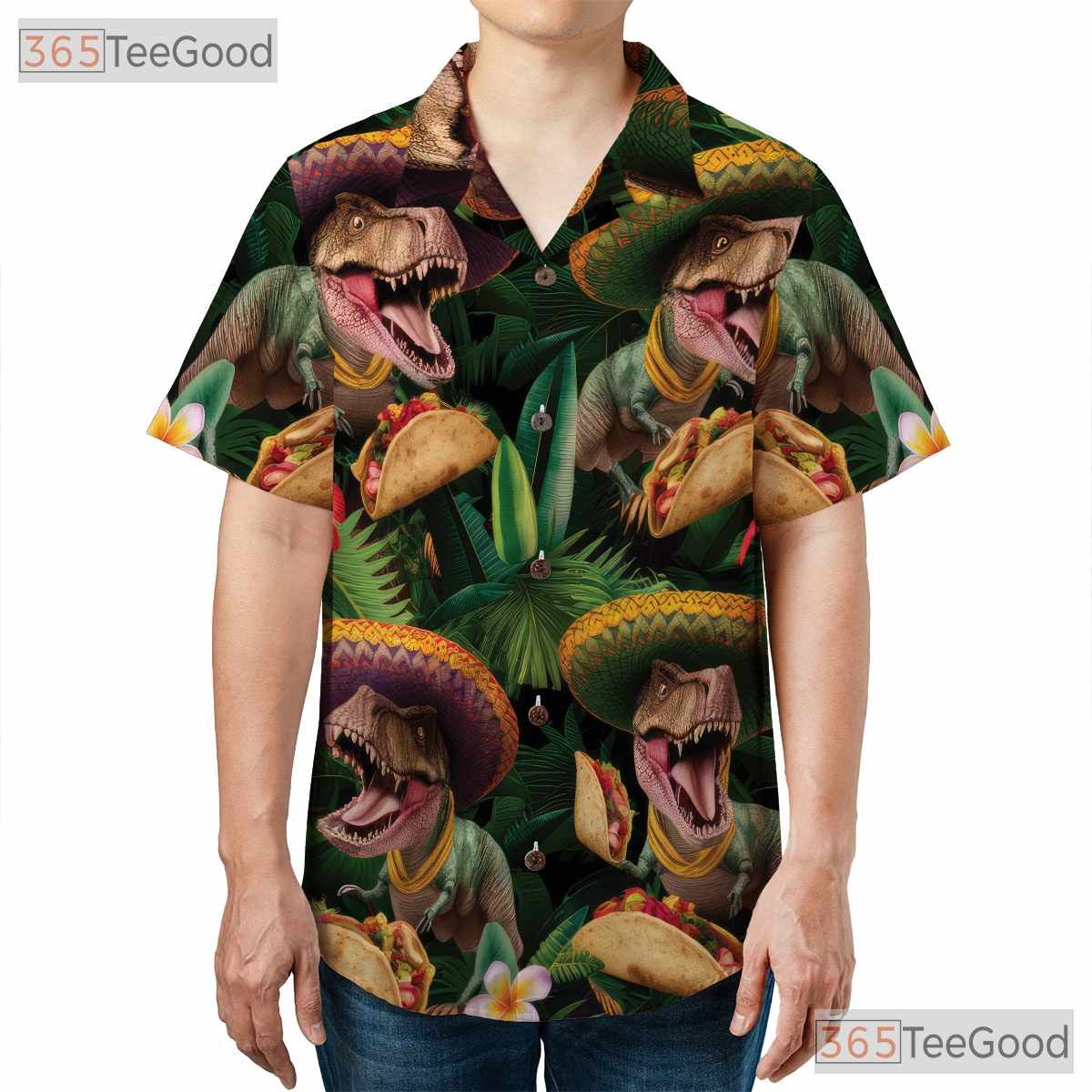 Funny T-Rex Dinosaur Taco Party Hawaiian Shirt - Unisex Aloha Style Tee