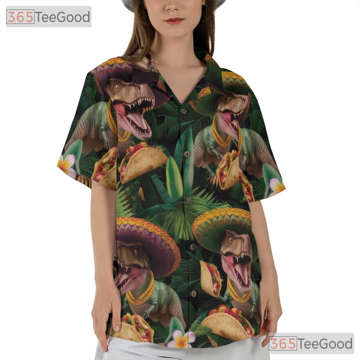 Funny T-Rex Dinosaur Taco Party Hawaiian Shirt - Unisex Aloha Style Tee