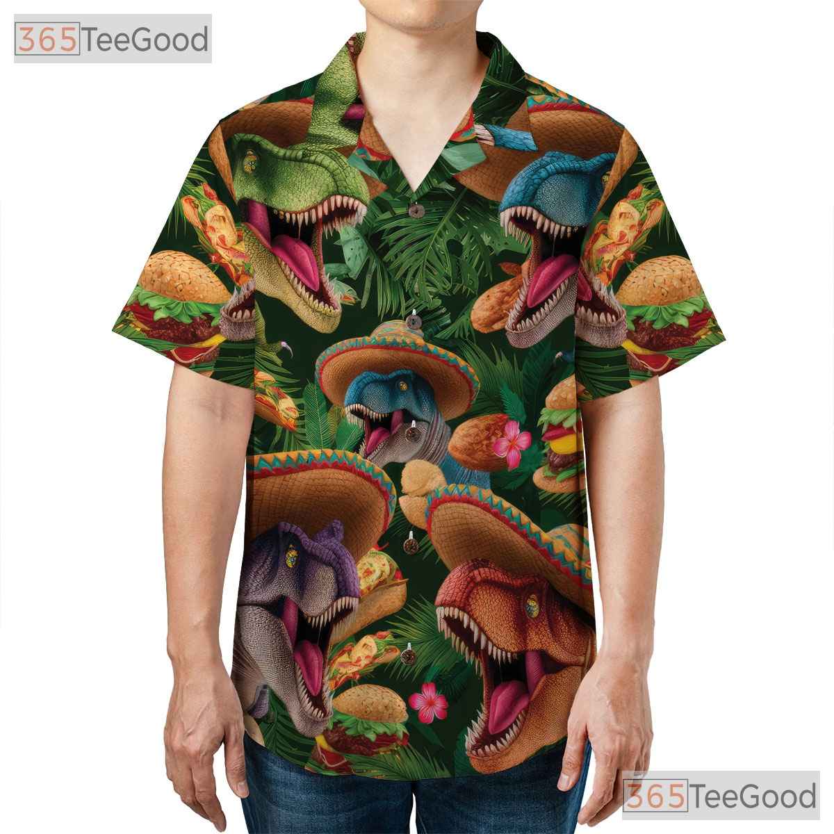 Funny T-Rex Taco Dinosaur Hawaiian Shirt - Unisex Aloha Beach Party Tee
