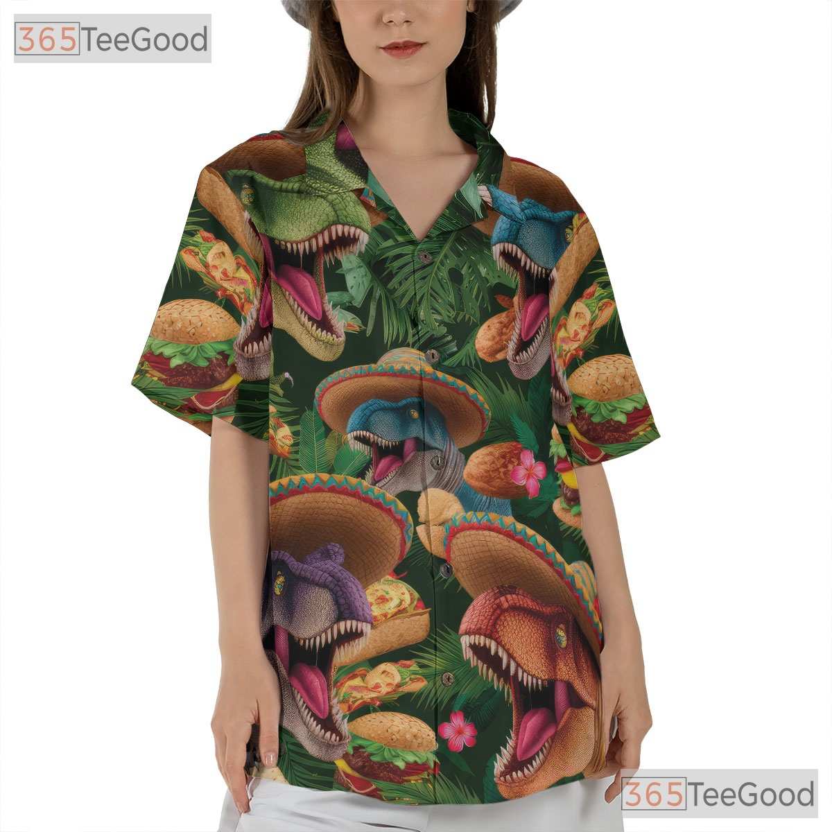 Funny T-Rex Taco Dinosaur Hawaiian Shirt - Unisex Aloha Beach Party Tee