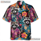 Funny Tropical Raccoon Floral Aloha Animal Hawaiian Tee Unisex Men Women Outfit