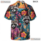 Funny Tropical Raccoon Floral Aloha Animal Hawaiian Tee Unisex Men Women Outfit