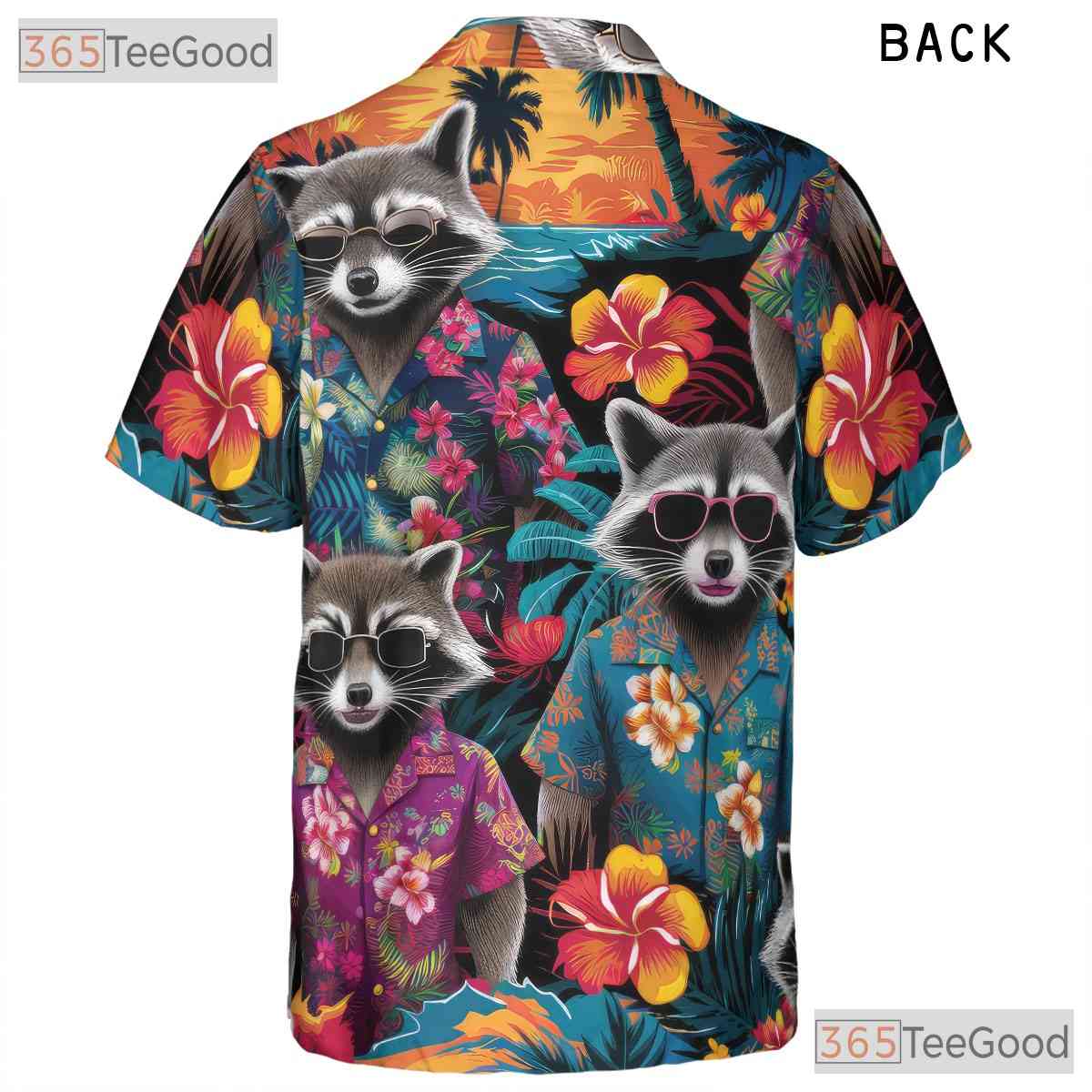 Funny Tropical Raccoon Floral Aloha Animal Hawaiian Tee Unisex Men Women Outfit
