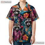 Funny Tropical Raccoon Floral Aloha Animal Hawaiian Tee Unisex Men Women Outfit