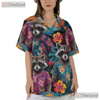 Funny Tropical Raccoon Floral Aloha Animal Hawaiian Tee Unisex Men Women Outfit