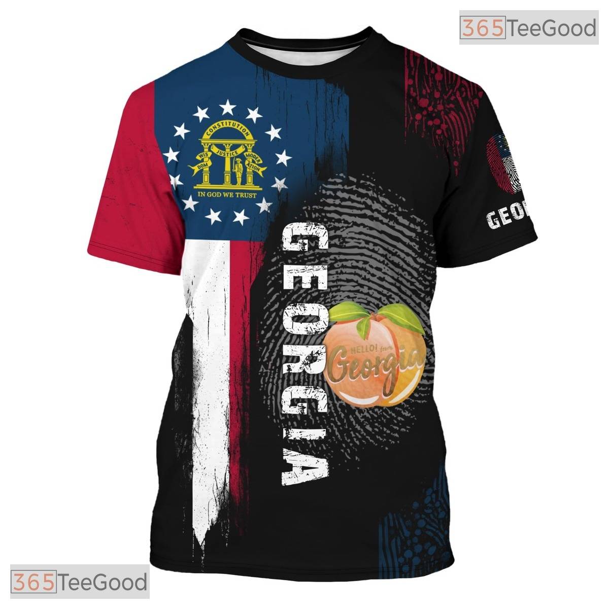 Georgia Black State Novelty Graphic 3D Printed Casual Short Sleeve Unisex T-Shirt