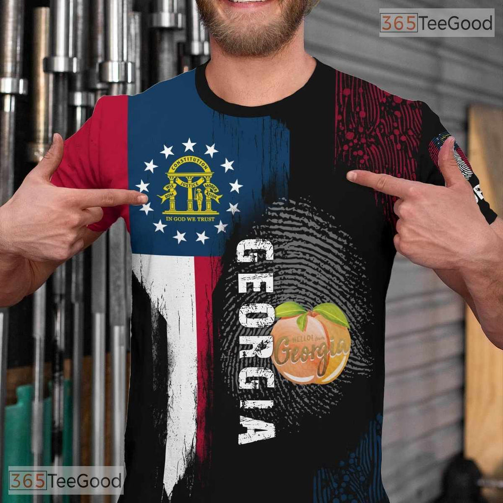 Georgia Black State Novelty Graphic 3D Printed Casual Short Sleeve Unisex T-Shirt
