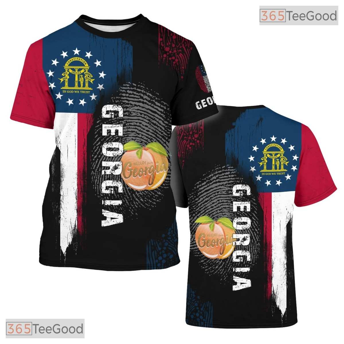 Georgia Black State Novelty Graphic 3D Printed Casual Short Sleeve Unisex T-Shirt