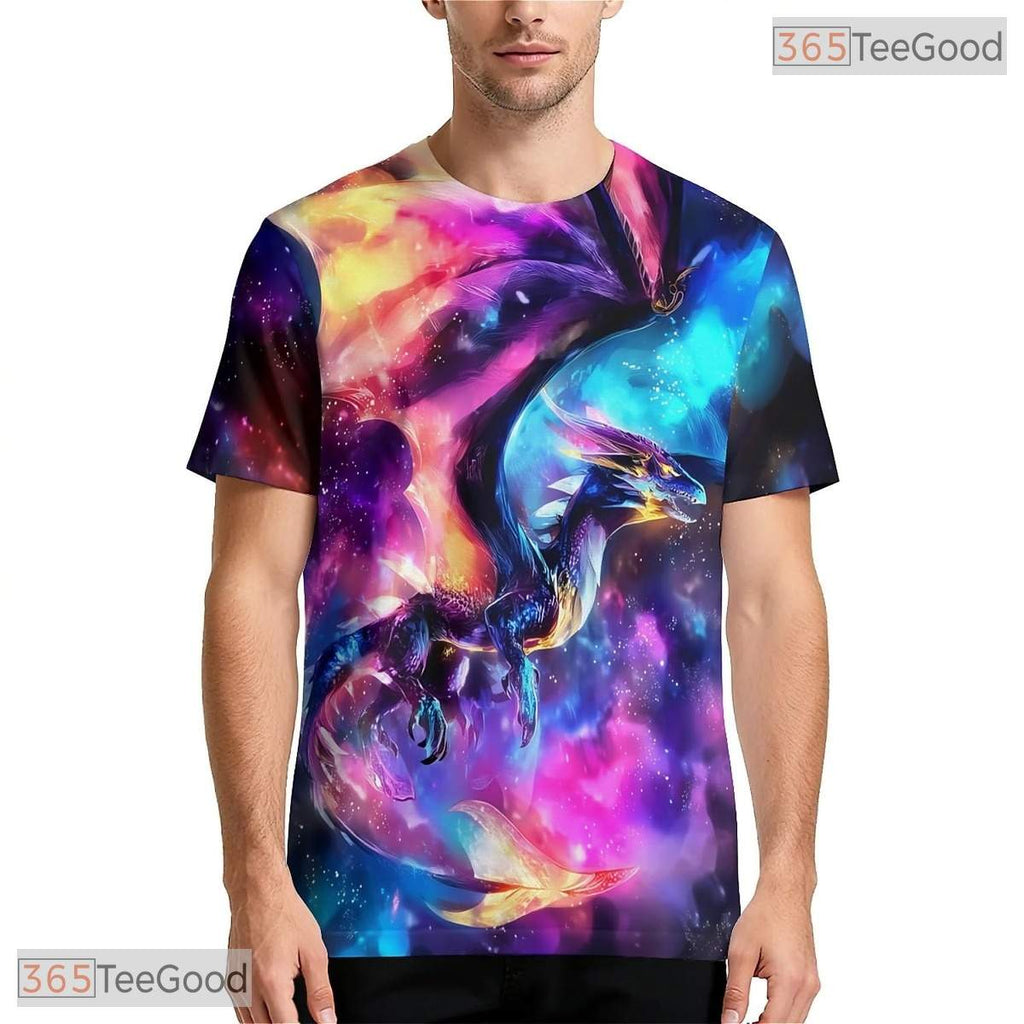 Cosmic Galaxy Dragon Space 3D Printed Casual Short Sleeve Unisex Tee Shirt Tops