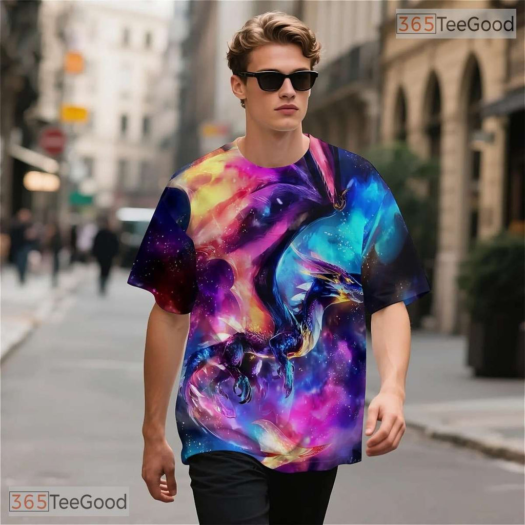 Cosmic Galaxy Dragon Space 3D Printed Casual Short Sleeve Unisex Tee Shirt Tops