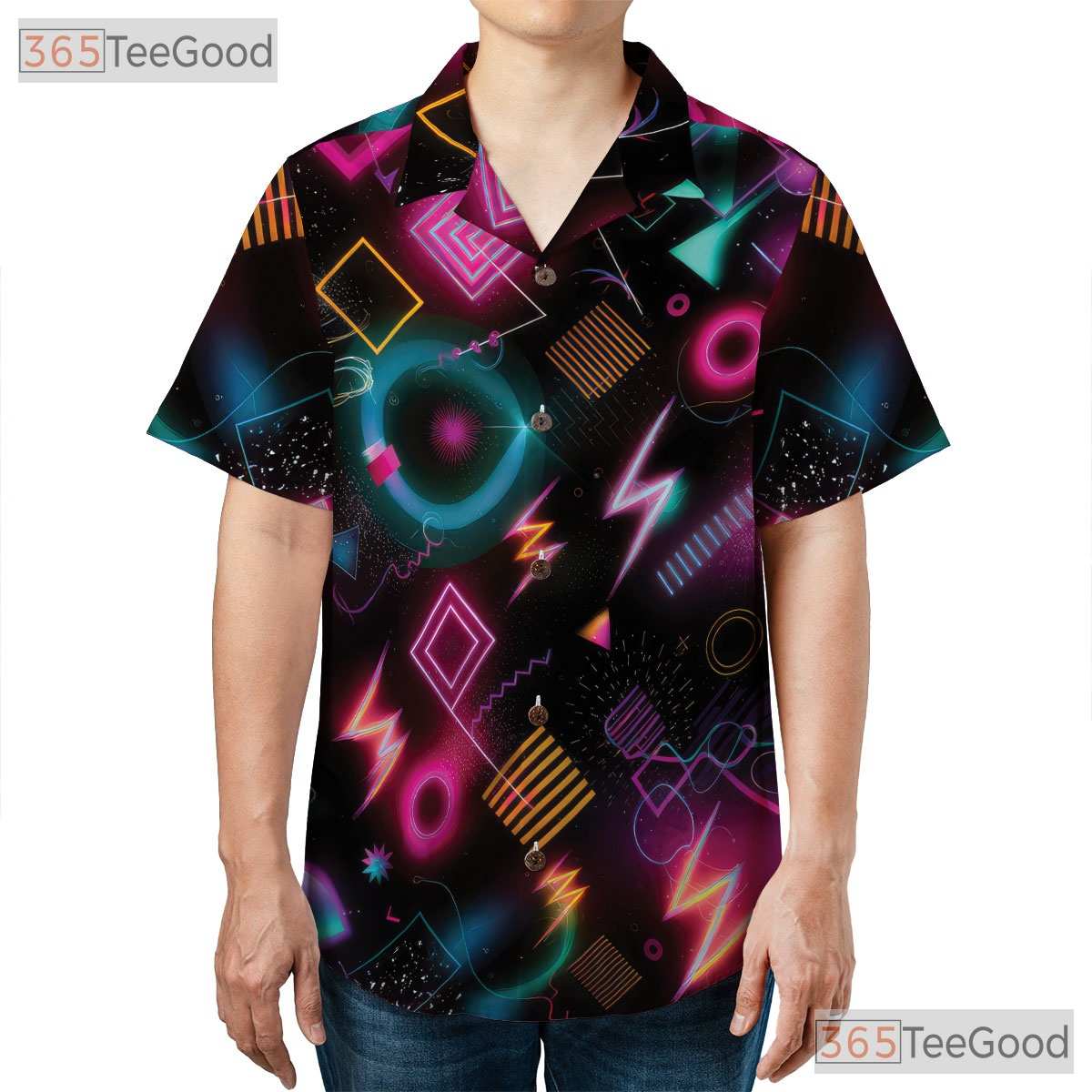 Geometric Neon Retro 80s Hawaiian Shirt Unisex Pattern Beach Festival Top