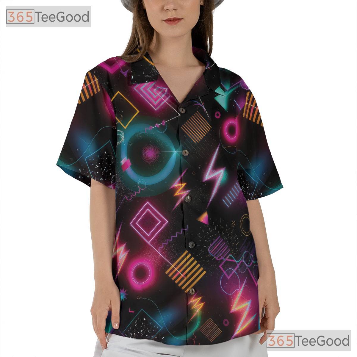 Geometric Neon Retro 80s Hawaiian Shirt Unisex Pattern Beach Festival Top