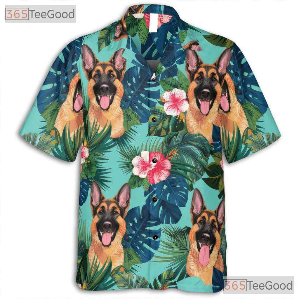 German Shepherd Tropical Floral Hawaiian Shirt Unisex Aloha Beach Print