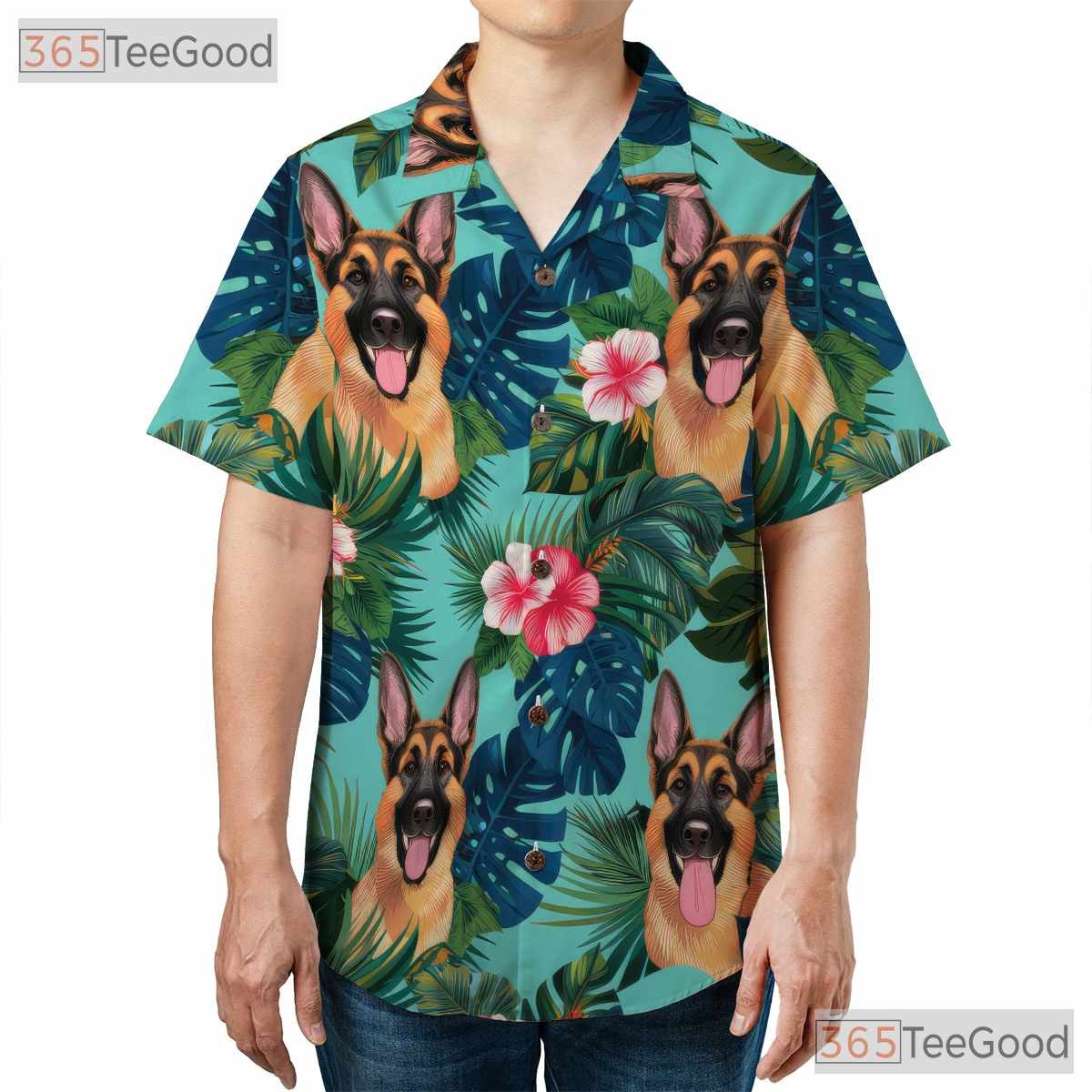 German Shepherd Tropical Floral Hawaiian Shirt Unisex Aloha Beach Print