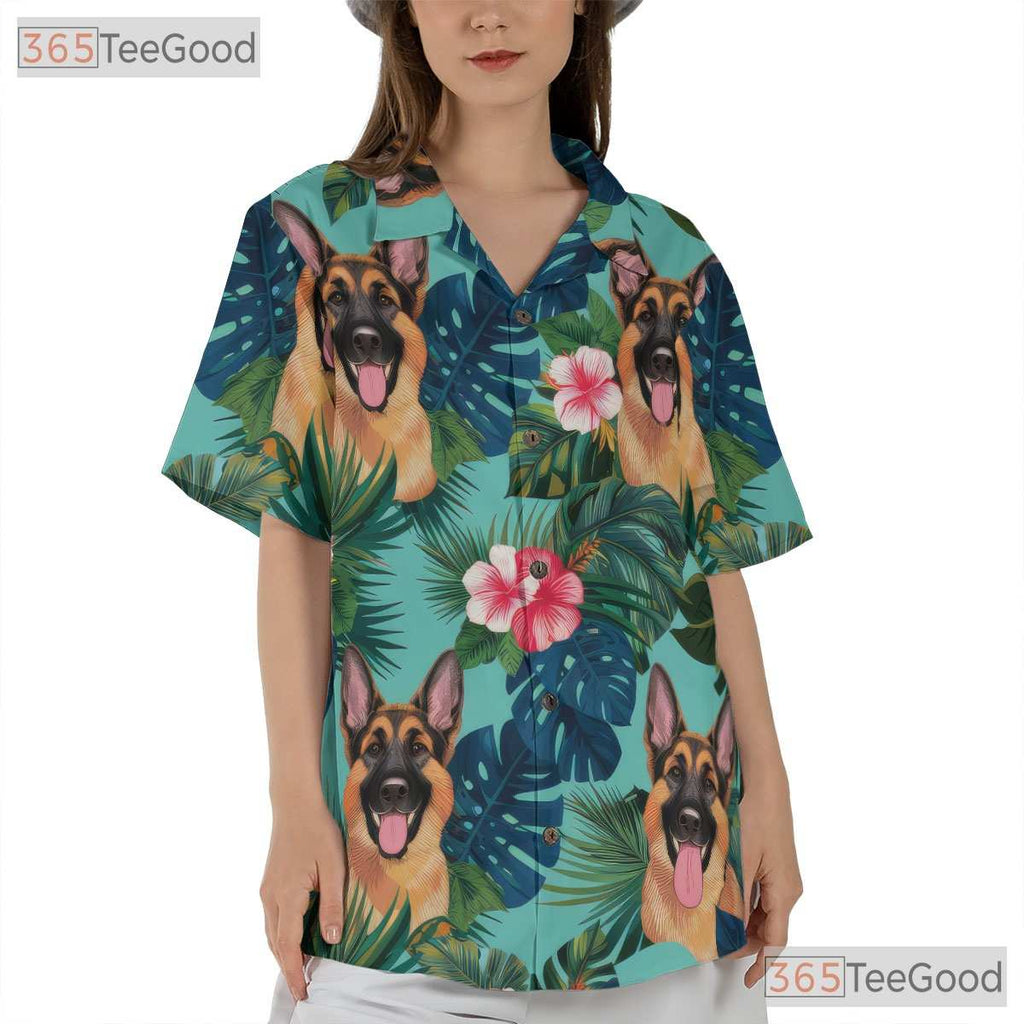 German Shepherd Tropical Floral Hawaiian Shirt Unisex Aloha Beach Print