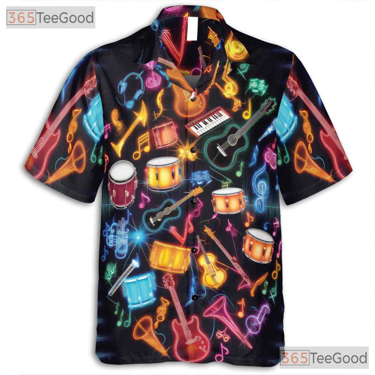 Glow In The Dark Neon Music Guitar Drum Aloha Party Hawaiian Shirt Unisex
