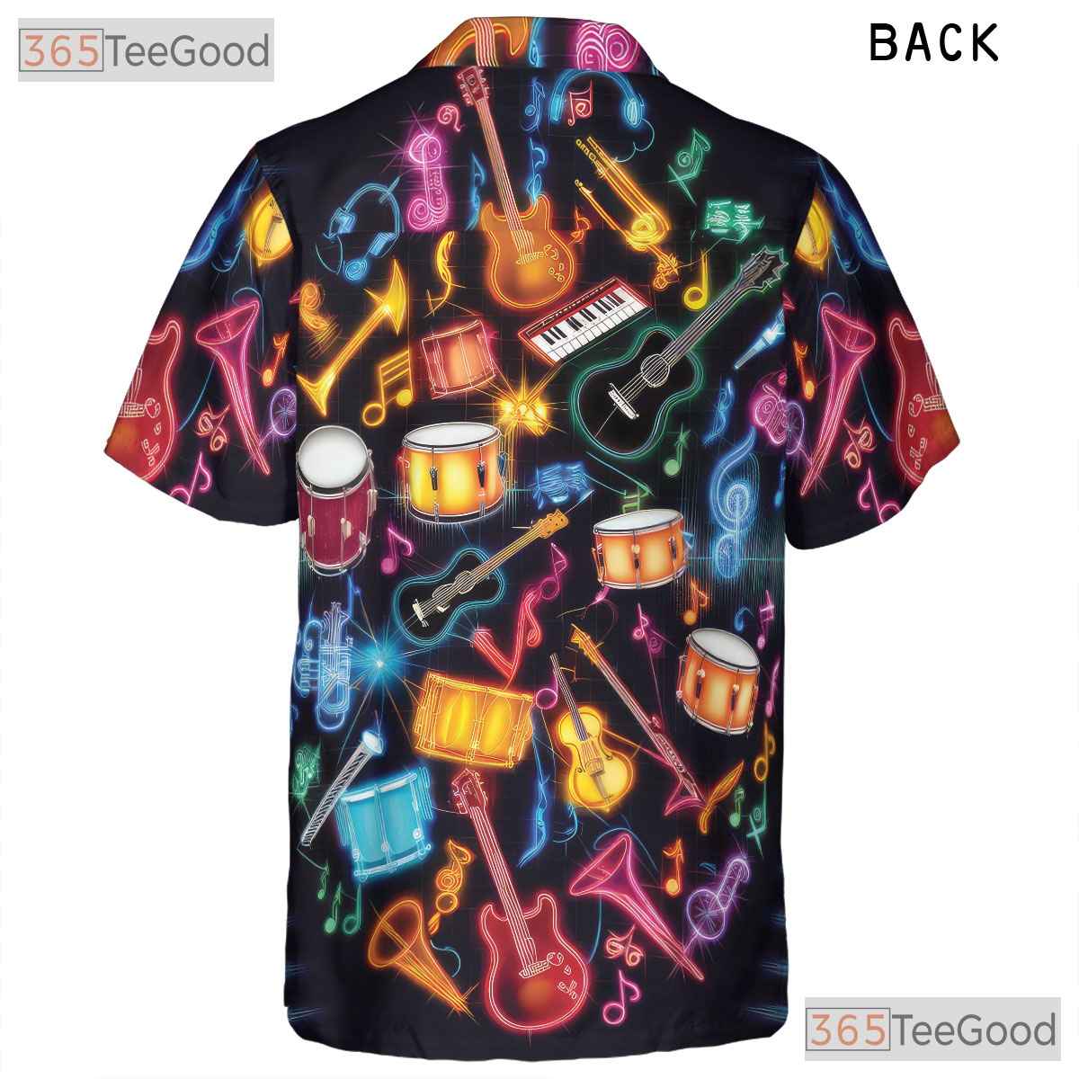 Glow In The Dark Neon Music Guitar Drum Aloha Party Hawaiian Shirt Unisex