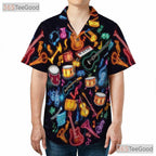 Glow In The Dark Neon Music Guitar Drum Aloha Party Hawaiian Shirt Unisex