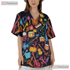 Glow In The Dark Neon Music Guitar Drum Aloha Party Hawaiian Shirt Unisex