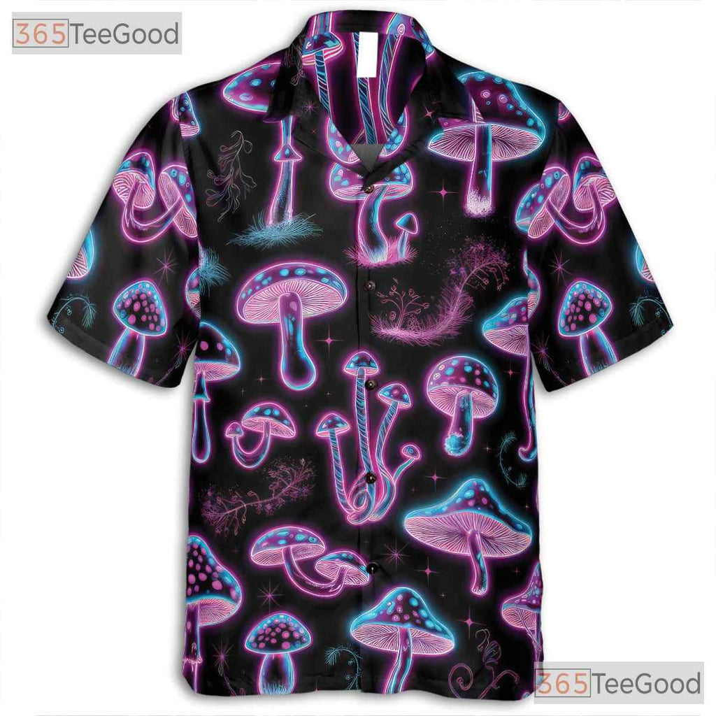 Glow in the Dark Mushroom Hawaiian Shirt, Psychedelic Unisex Aloha Top