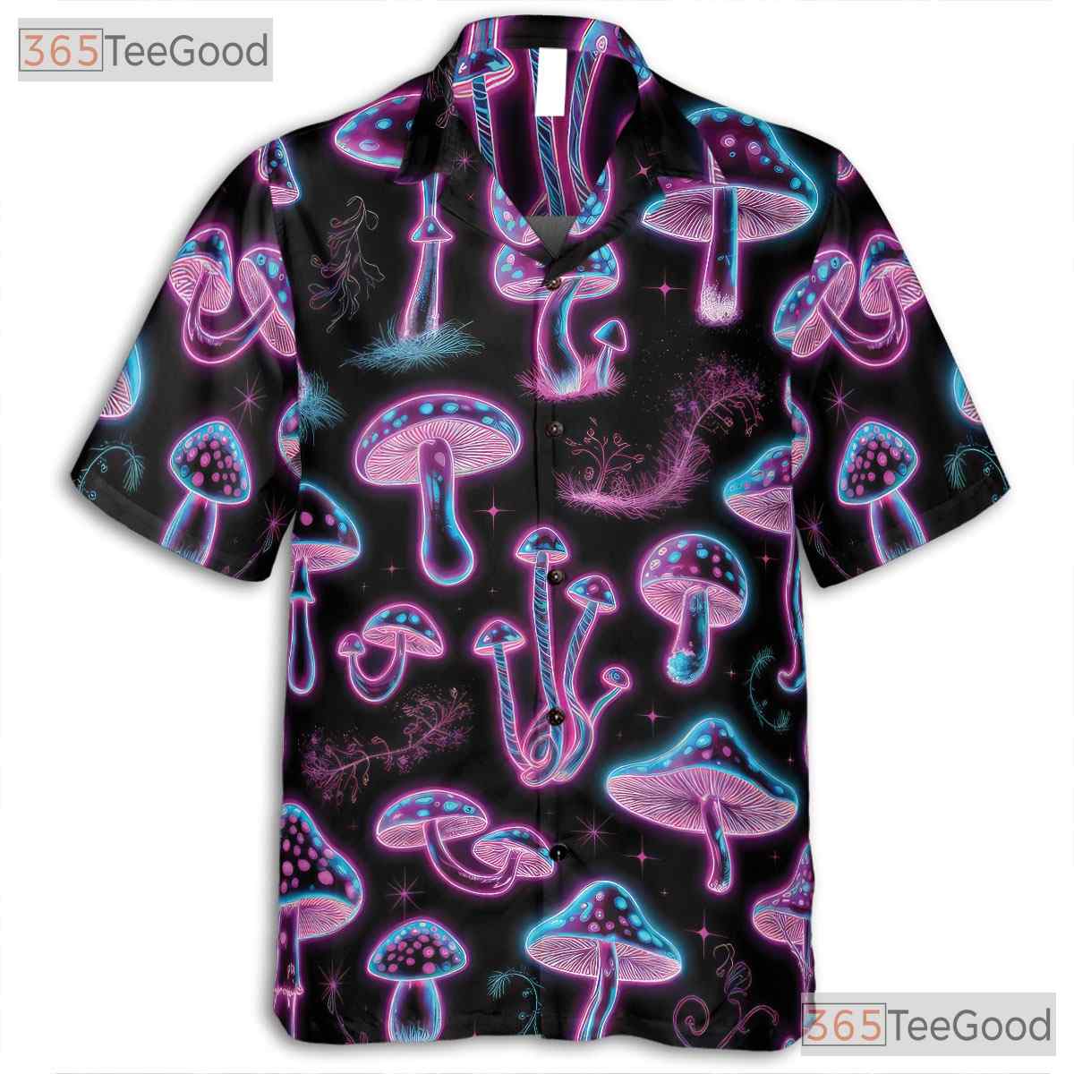 Glow in the Dark Mushroom Hawaiian Shirt, Psychedelic Unisex Aloha Top