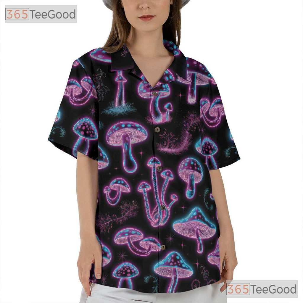 Glow in the Dark Mushroom Hawaiian Shirt, Psychedelic Unisex Aloha Top