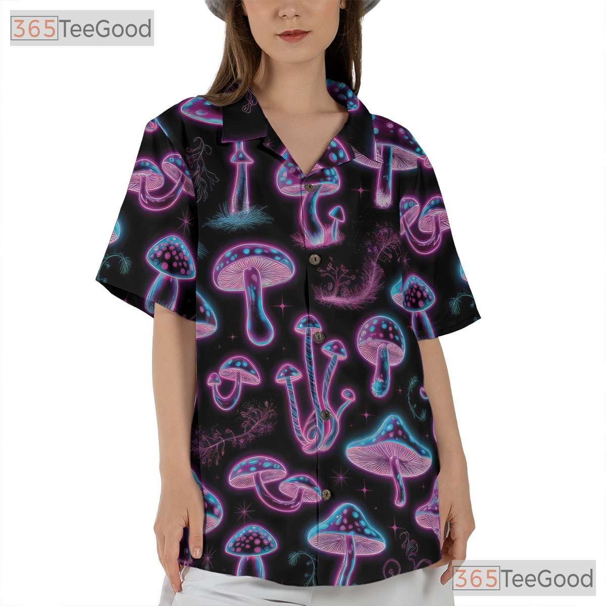 Glow in the Dark Mushroom Hawaiian Shirt, Psychedelic Unisex Aloha Top