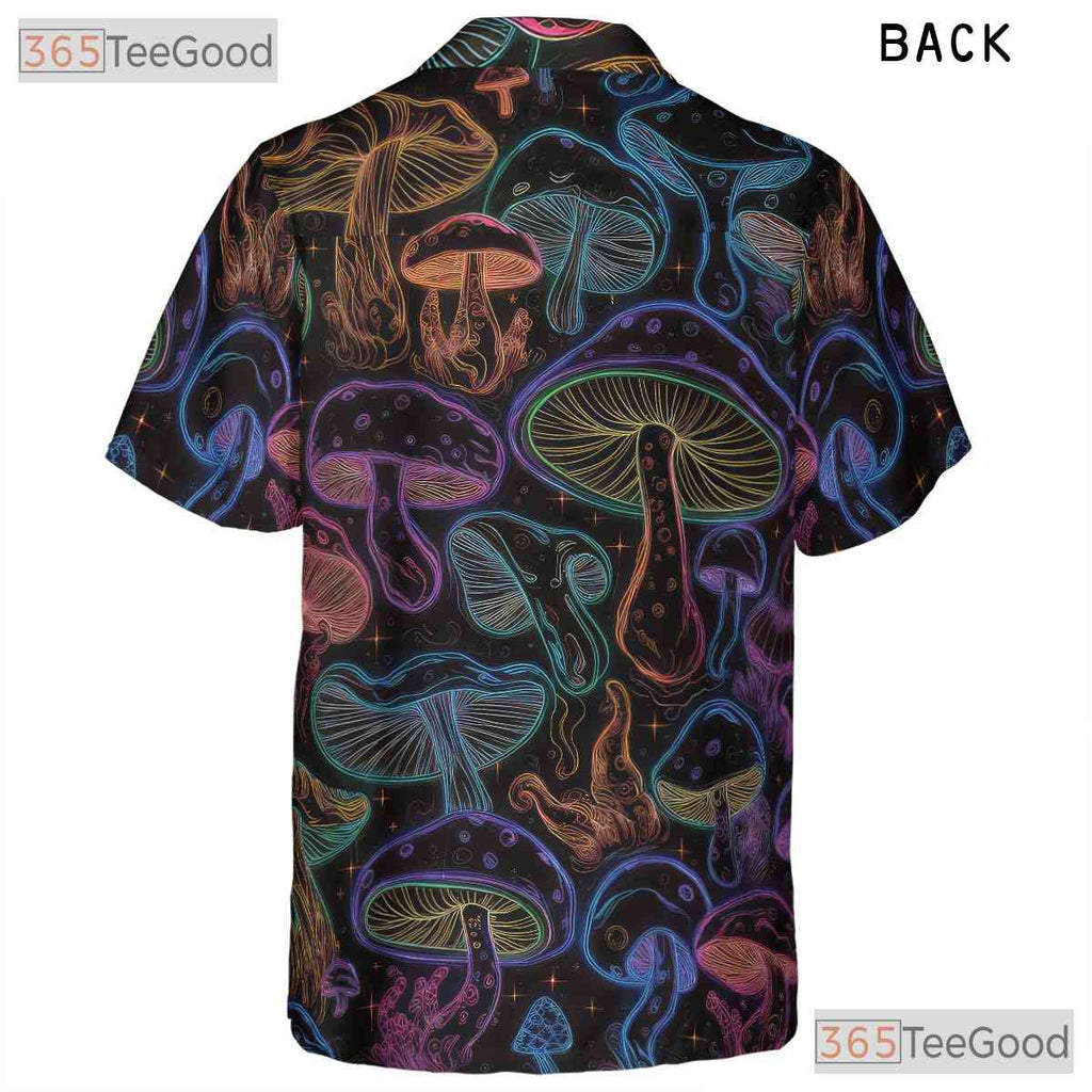 Glow-in-the-Dark Mushroom Hawaiian Shirt for Men - Trippy Neon Fantasy Tee
