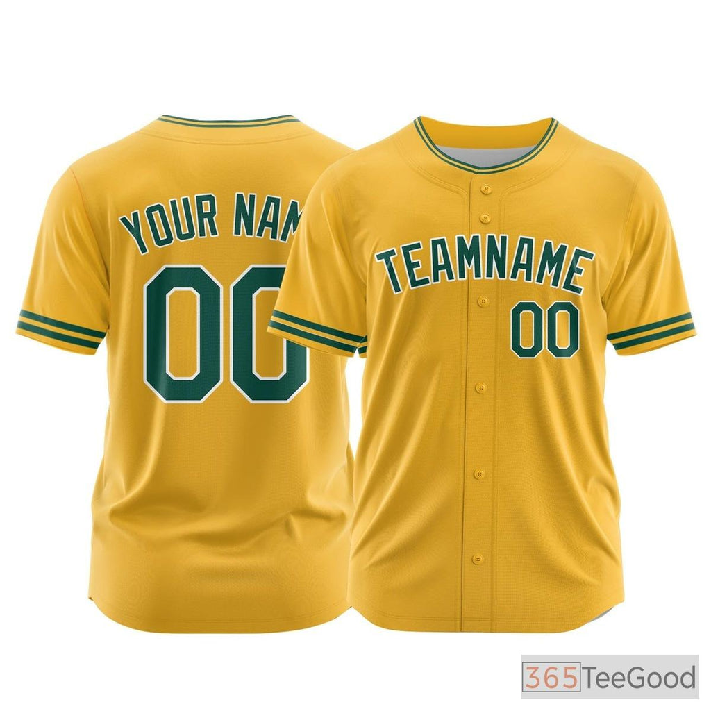 Gold Custom Baseball Jersey Tee Personalized with Team Name & Number for Men Women