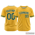 Gold Custom Baseball Jersey Tee Personalized with Team Name & Number for Men Women