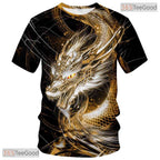 Gold Mythical Dragon Funny Graphic Novelty 3D Printed Casual Unisex Tee Shirt Top