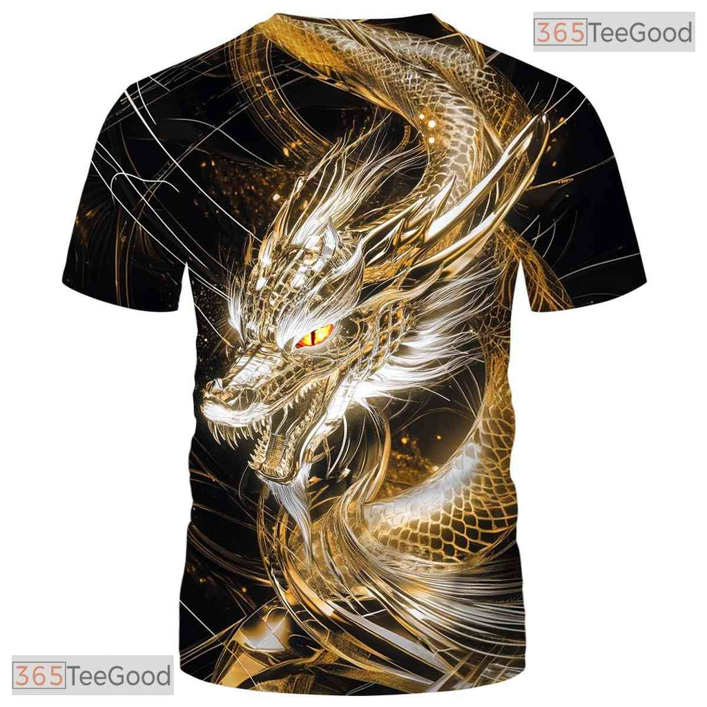 Gold Mythical Dragon Funny Graphic Novelty 3D Printed Casual Unisex Tee Shirt Top