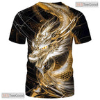 Gold Mythical Dragon Funny Graphic Novelty 3D Printed Casual Unisex Tee Shirt Top