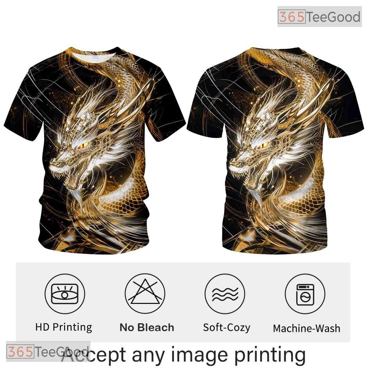 Gold Mythical Dragon Funny Graphic Novelty 3D Printed Casual Unisex Tee Shirt Top