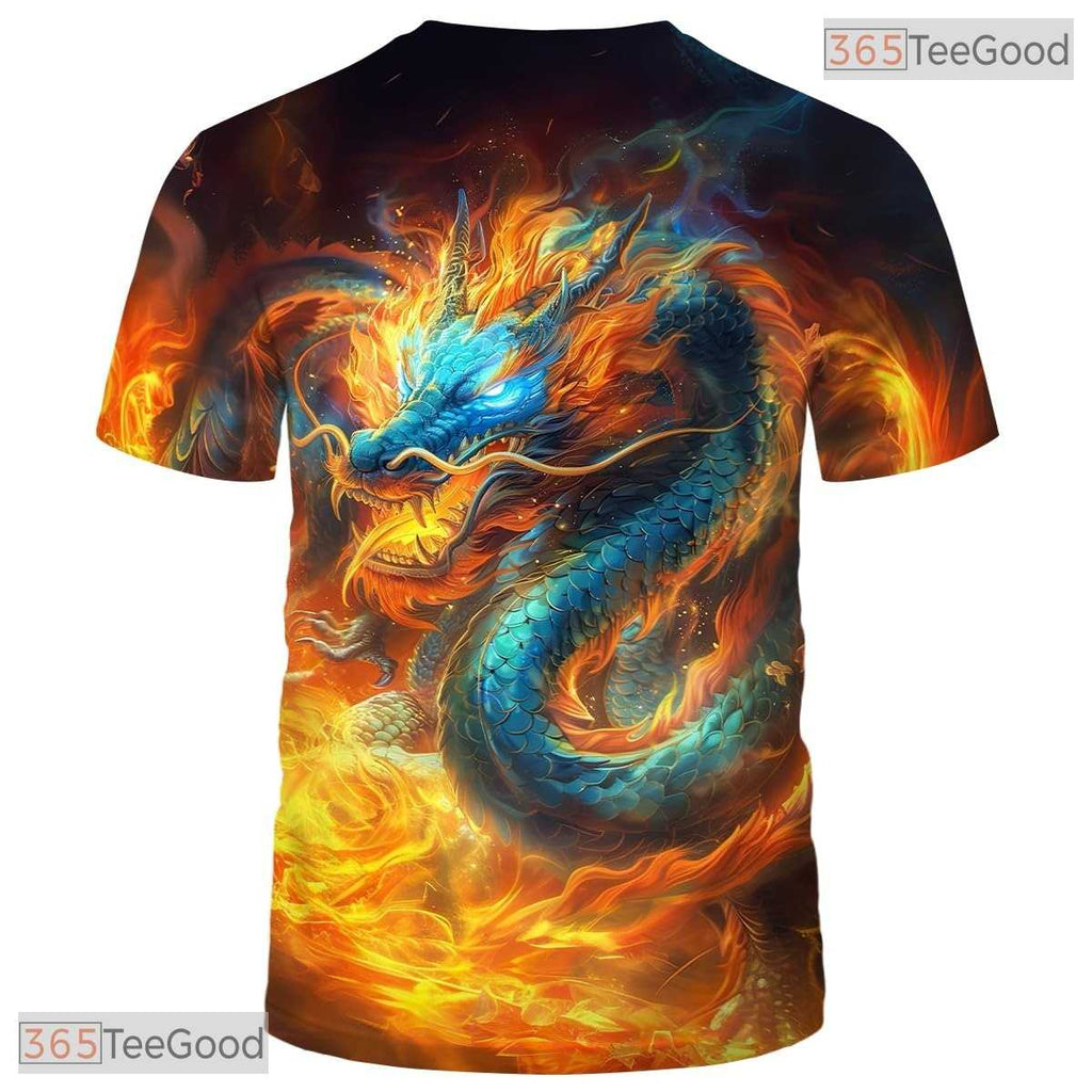 Gold Mythology Chinese Dragon Art 3D Graphic Printed Casual Unisex Tee Shirt Top