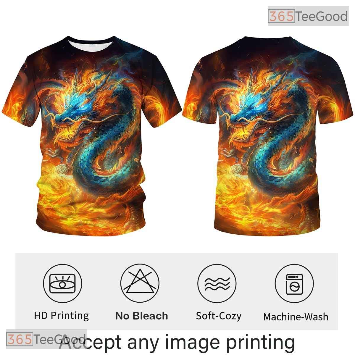 Gold Mythology Chinese Dragon Art 3D Graphic Printed Casual Unisex Tee Shirt Top