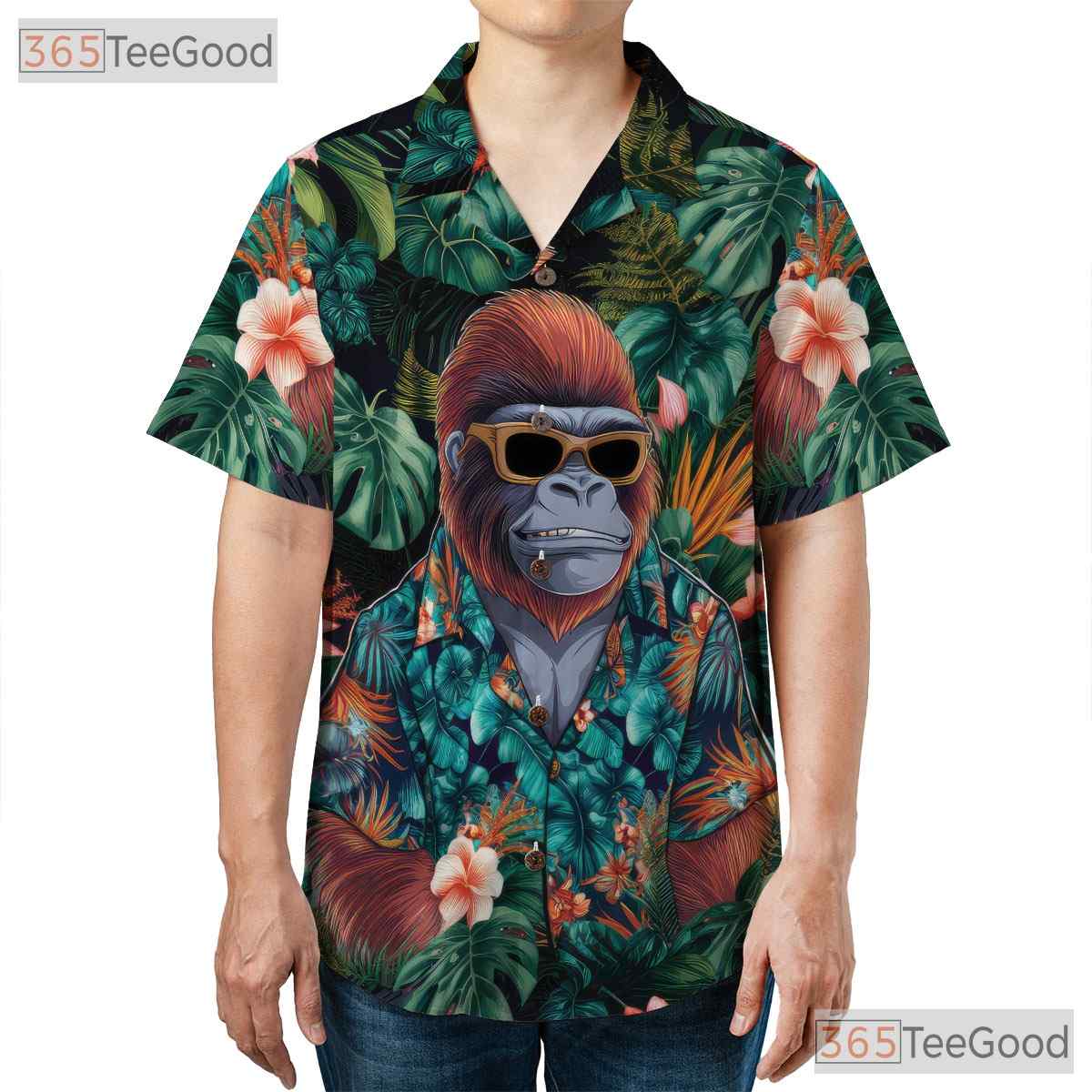 Gorilla Jungle Floral Aloha Shirt Men Women Tropical Vacation Wear